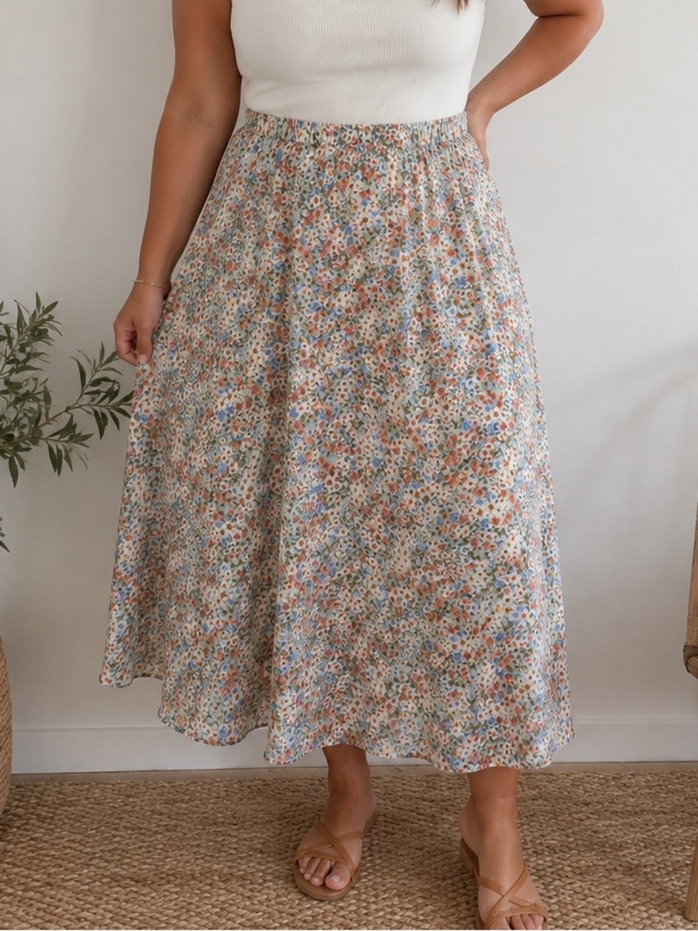 Zara Floral Midi Skirt XL Cottagecore Prairie Whimsical Boho Pastel Romantic